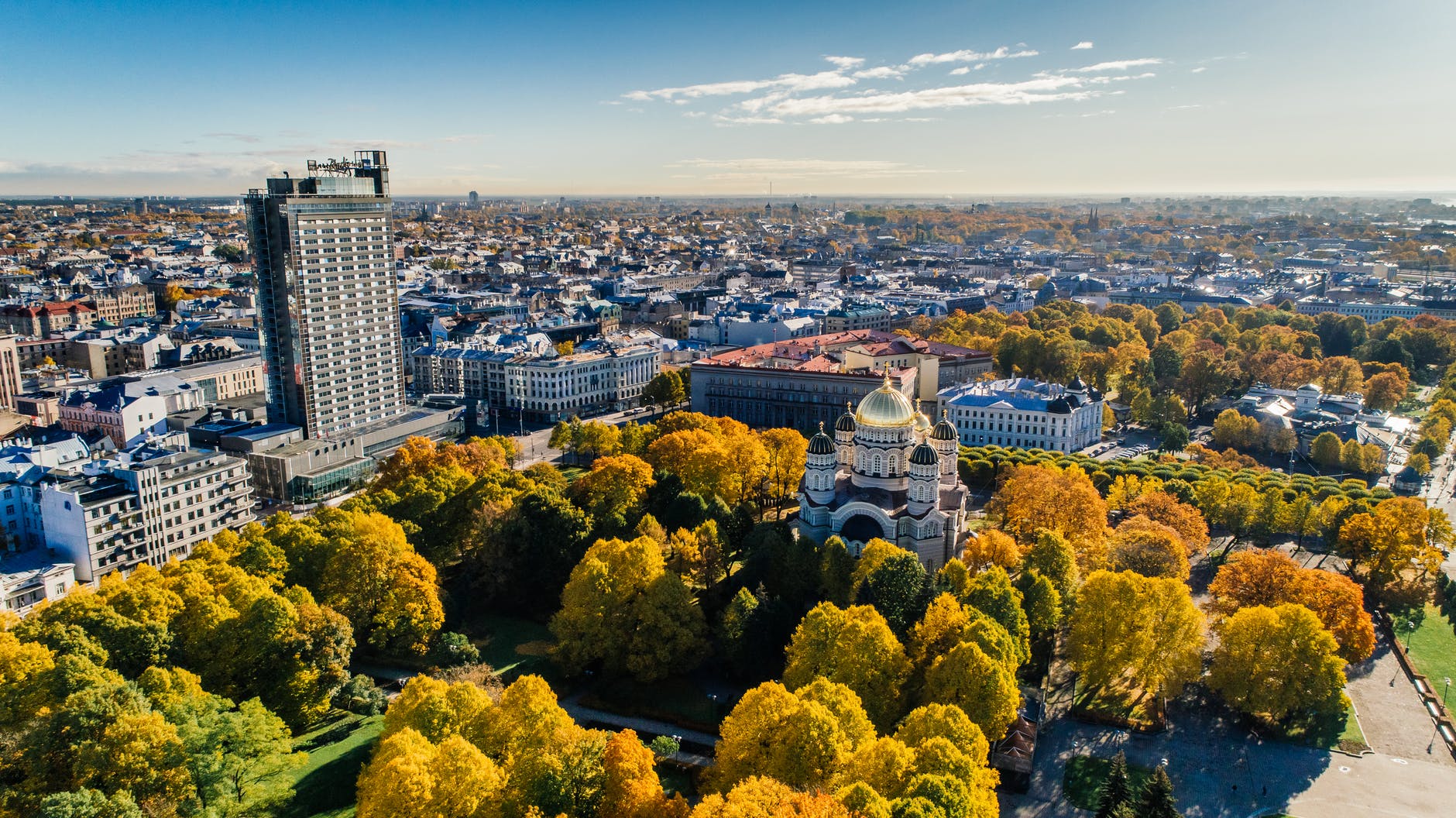 aerial view of park in riga