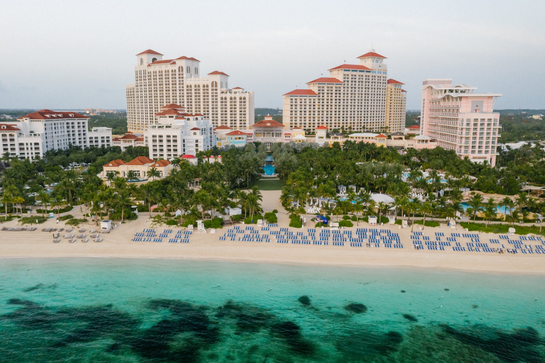 drone shot of the reef at atlantis