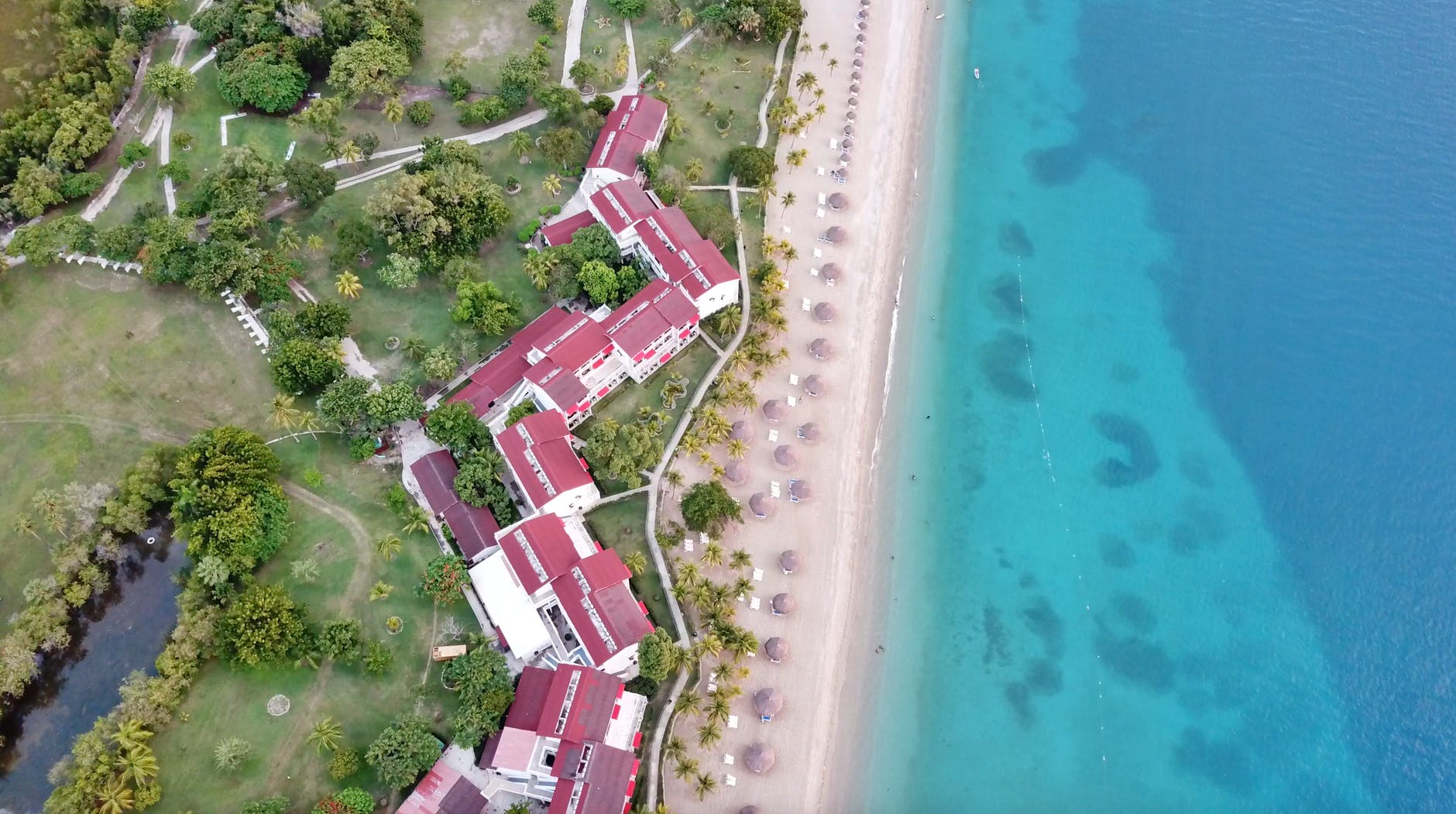 drone shot of houses near the beach